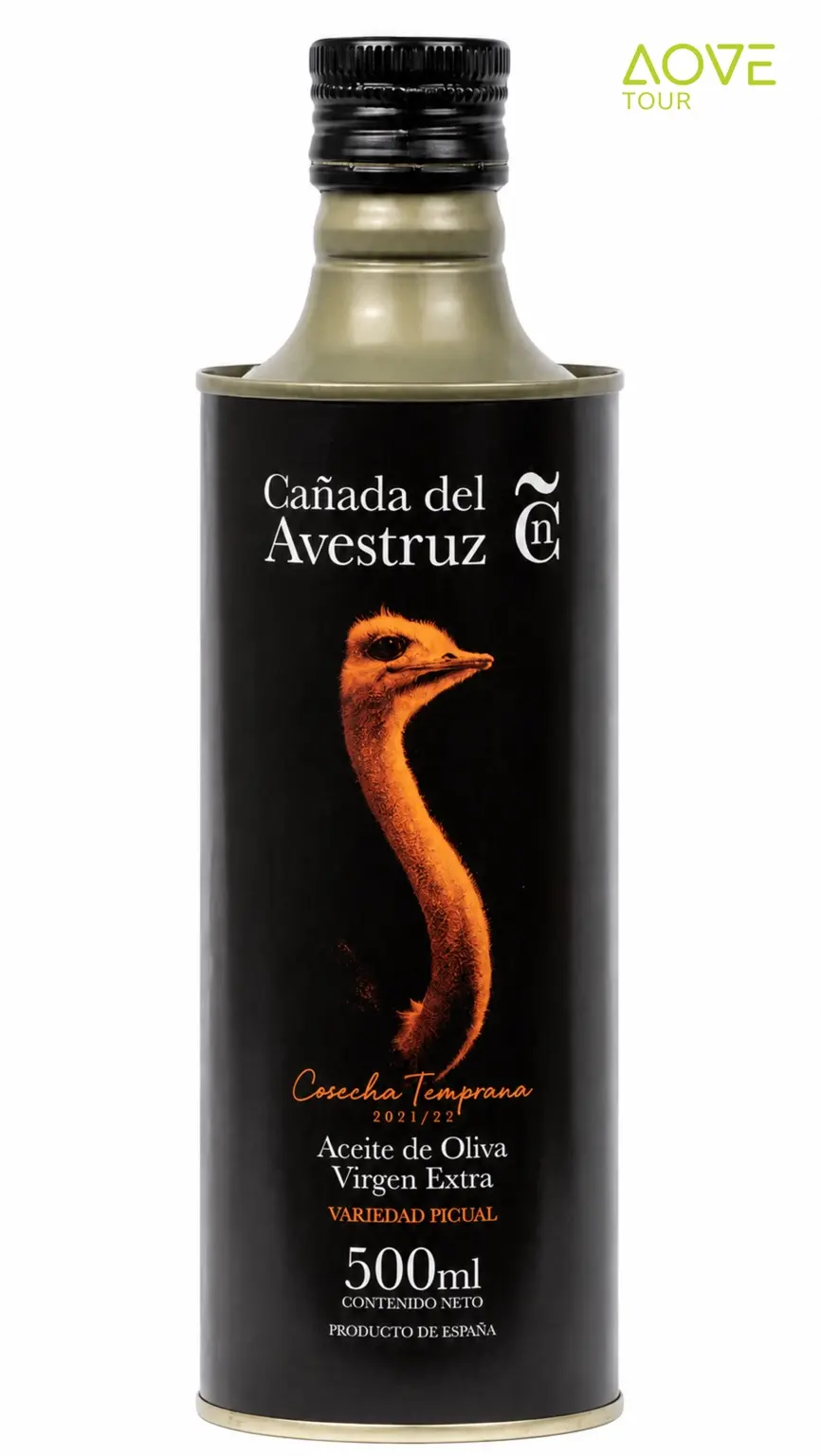 Botella negra de AOVE Cañada del Avestruz, variedad Picual de cosecha temprana