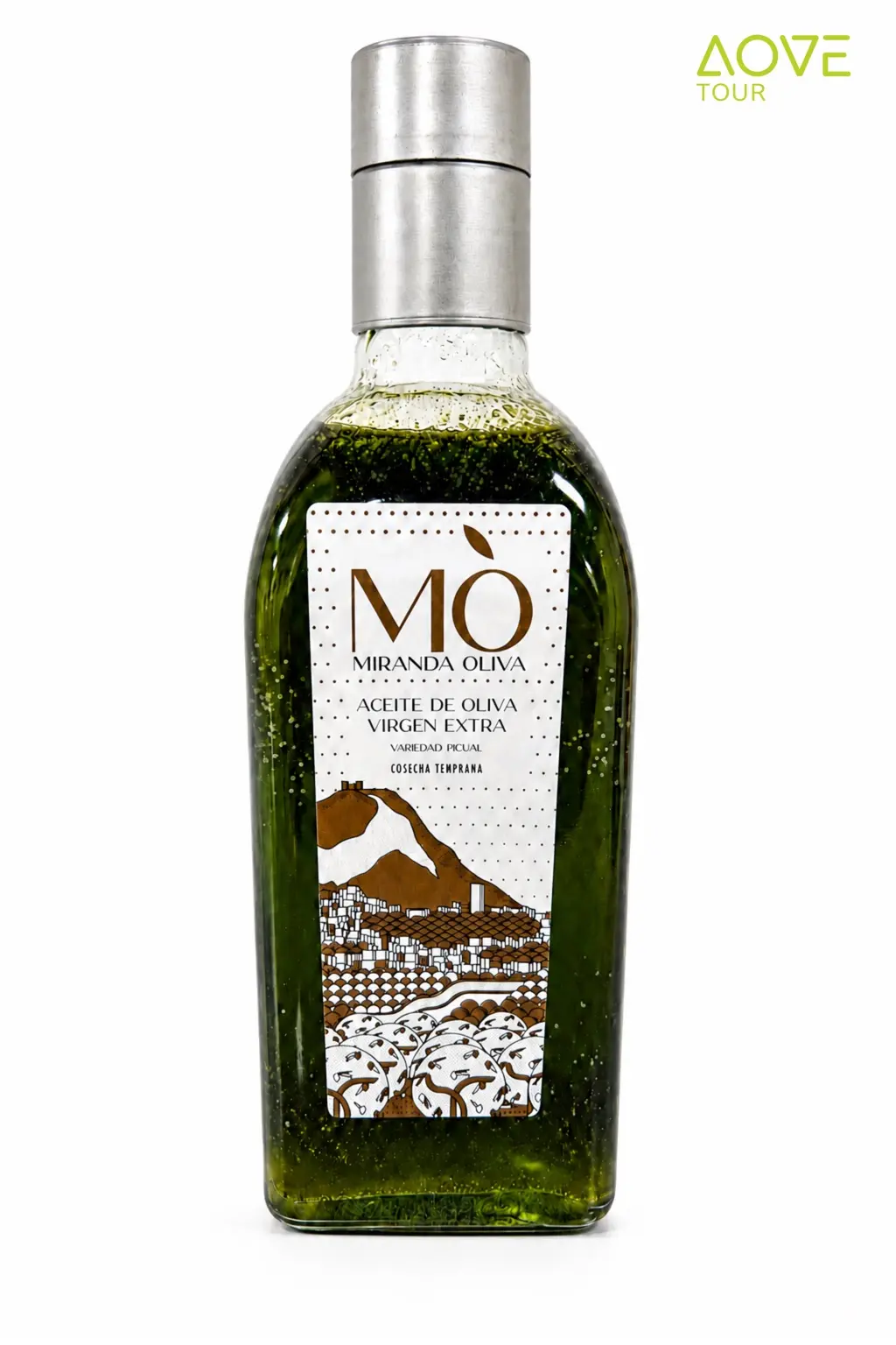 Botella de AOVE MO Miranda Oliva, variedad Picual de cosecha temprana